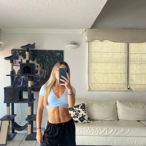 Light Blue Wrap Crop Top